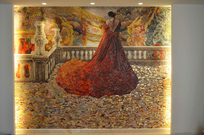 woman in red mosaic mural