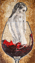 Woman in red wine glass mosaic
