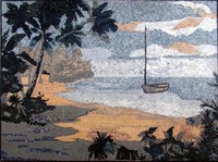 TROPICAL PALM TREES WATER, beach mosaic mural 