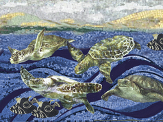 Turtles and wave mosaic mural