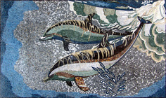 PDOLPHINS SWIMMING MOSAIC MURAL