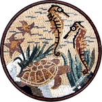 SEAHORSE AND TURTLE MEDALLION MOSAIC MURAL