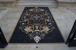 Closeup floor mosaic outdoor entryway