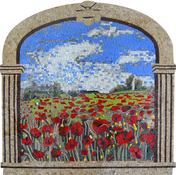 .Tuscan .Field of Poppies Mosaic  with stone frame