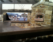 Outdoor pizza oven mosaic tuscan landscape mural