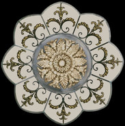 Scroll work and large flower scalloped mosaic medallion