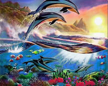 Dolphins--- Mosaic undersea