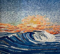 Waves and Sunset in stone mosaic