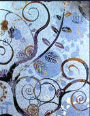 - Abstract Floral GLASS mosaic with Gold glass accents- so gorgeous