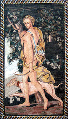 ancient man and dog GREEK  mosaic
