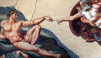 CREATION OF GOD BY MICHAELANGELO MOSAIC MURAL