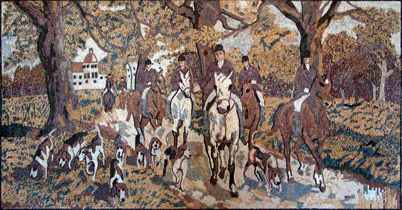 horses and riders fox hunting mosaic