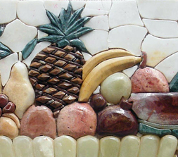 Close up of an example of  3 D mosaic.. has dimension .. Pieces are raised