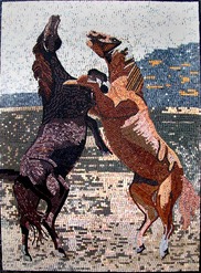 WESTERN HORSES MOSAIC MURAL..How about a custom mosaic created of your pet, dog, cat, horse, bird etc