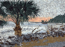 TROPICAL PALM TREE MOSAIC MURAL ON BEACH