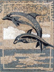 DOLPHINS MOSAIC MURAL  JUMPING ABOVE WATER