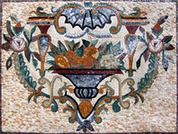 Fruit, urn, scroll work mosaic