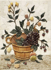 3 D dimensional raised mosaic mural flowers in basket