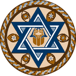 Jewish Star and hamsa mosaic medallion.. religious mosaic