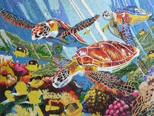  Glass underwater mosaic with turtles