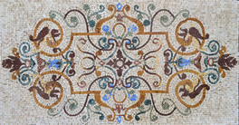 Swirl and Scroll work  for kitchen, bath, countertop,  floor and pool mosaic mural  entryway