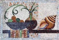 Still life fruit bowl with shell  and vase mosaic