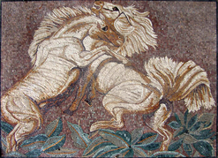 white horses playing mosaic mural