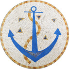  blue/ beige Maritime Nautical anchor medallion mosaic