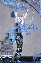 art deco blue woman Mosaic mural