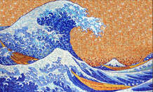 Hokusai Wave in Glass mosaics--with gold accents