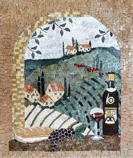  wine art mosaic  with Italian landscape