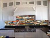 Abstract wave ave mosaic kitchen backsplash installation