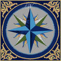 Mosaic compass rose square with scrolls in corners