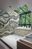 Grey bathroom wave mosaic installation