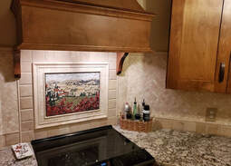 Tuscan landscape mosaic kitchen installation