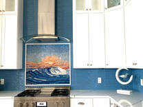 Waterscape with sunset mosaic kitchen installation