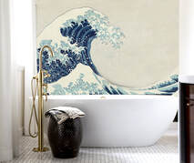 Hokusai Wave installation behind tub