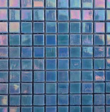 Blue irridescent glass mosaic sheet 