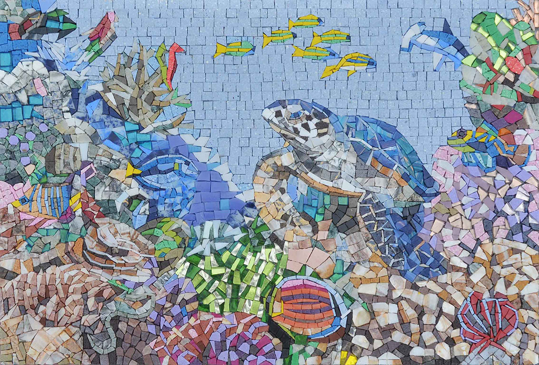 Sea Turtle and Fish Undersea mosaic